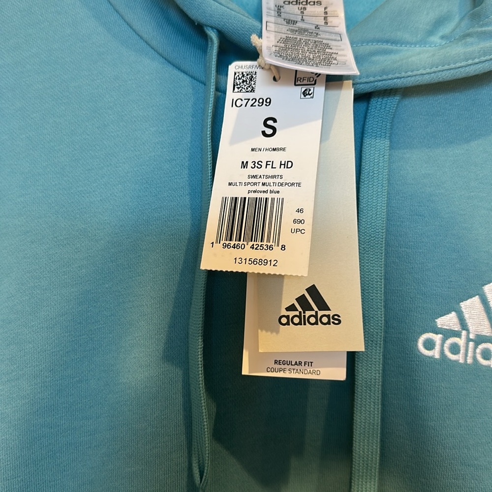 NWT Adidas men’s blue 3 striped hoodie size S - Picture 7 of 11